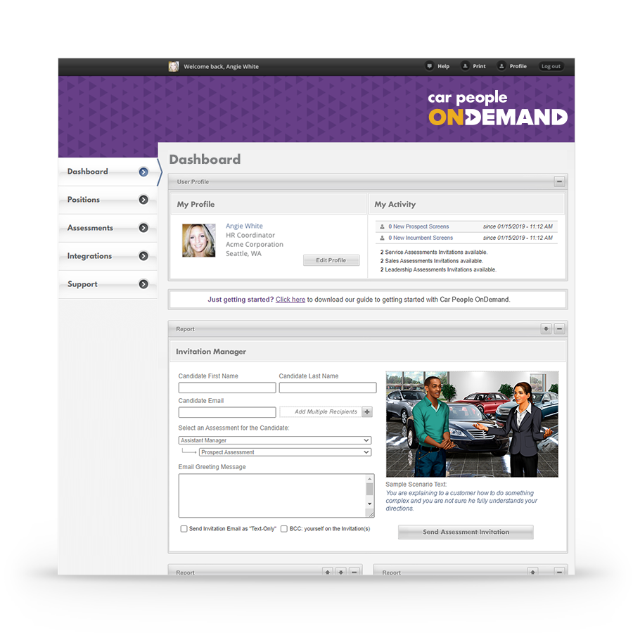 The Car People OnDemand System Dashboard Houses Your Employment Assessment Test Software System